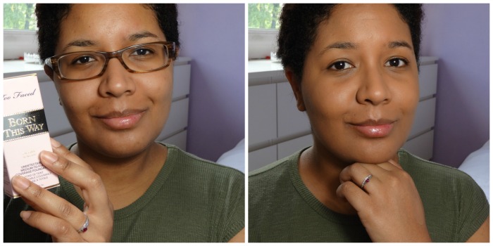 Avant après application born this way foudation fond de teint camoufle lisse illumine glowy teint parfaiit teinte caramel too faced simplement marilyne