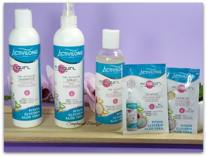 activilong acticurl hydra shampooing spray gel co-wash leave-in simplement marilyne pitaya glycerine aloe vera