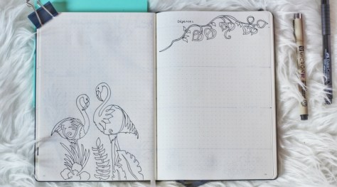 Habit tracker, bujo, bullet journal. Flamands roses dessin